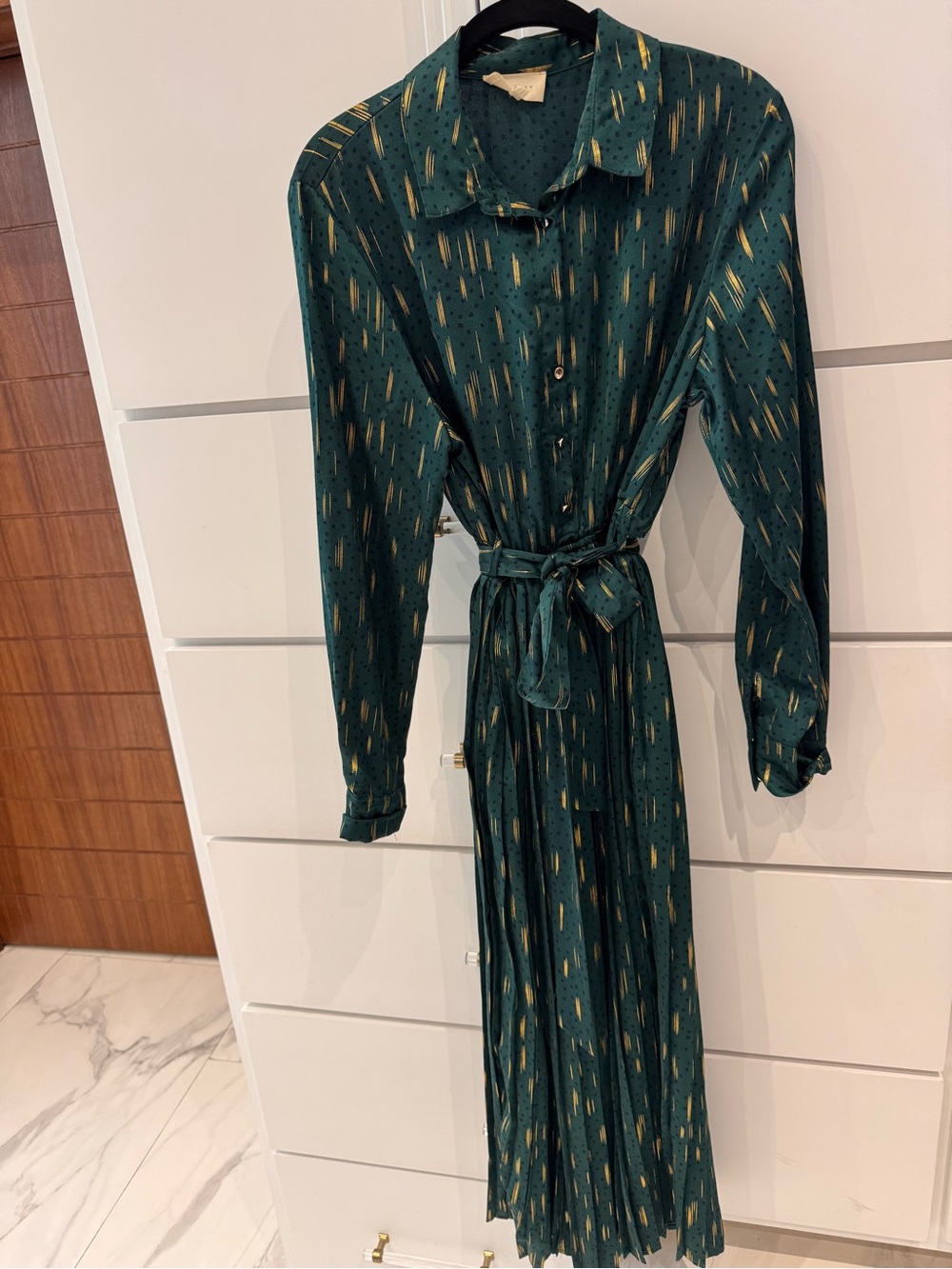 MELLODAY Teal Long Sleeve Shirt Dress with Gold Dashes